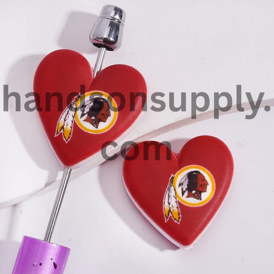 American Football Washington Pattern Sport Theme Flat Heart Shape Silicone Focal Bead