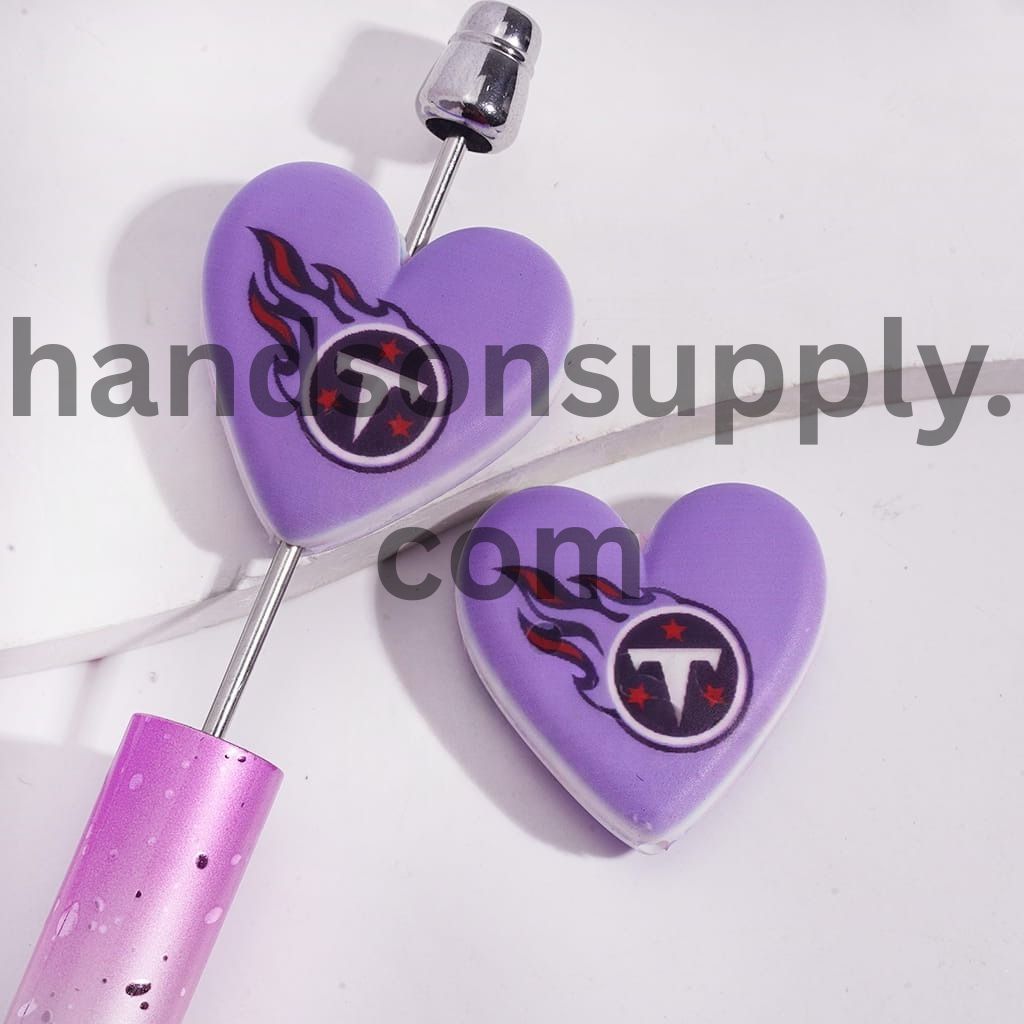 American Football Tennessee Pattern Sport Theme Flat Heart Shape Silicone Focal Bead