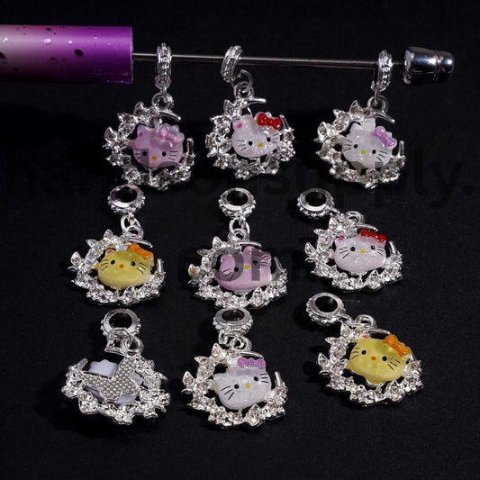 Crescent Moon, Butterfly & Cat Rhinestone Frame Pendants Alloy Bail Loop Beads Random Mix