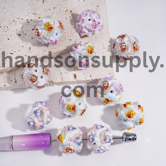 Classic Cartoon Animal Character Sitting on Umbrella & AB Rhinestones Round Clay Beads 22MM Random Mix