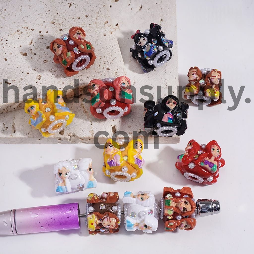 Beautiful Princess Character Series with AB Rhinestones & White Pearl Chain Details Clay Beads 22MM Random Mix