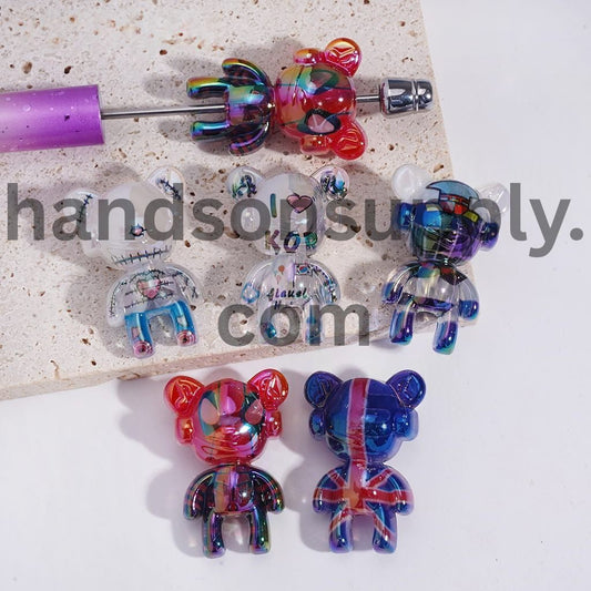 Violent Bear Beads with National Flag Web Hero Character Patterns Acrylic Beads 23×34MM Random Mix