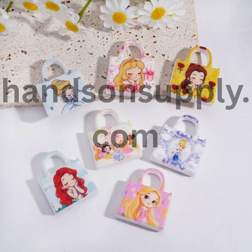 Cute Cartoon Princess Character Print on Handbag in Version Style Silicone Focal Beads Random Mix