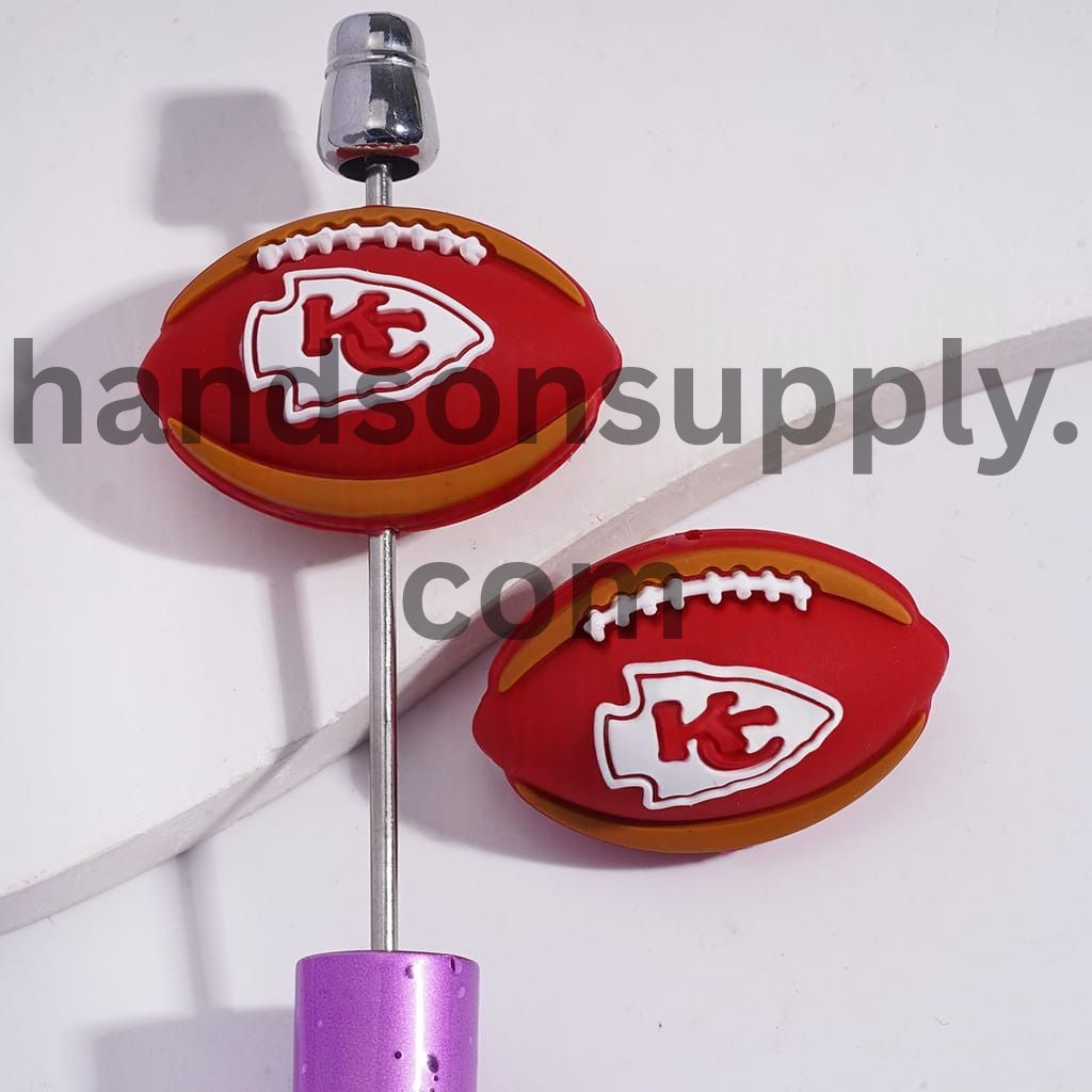 3D American Football KC Prints Sport Theme Silicone Focal Beads Random Mix