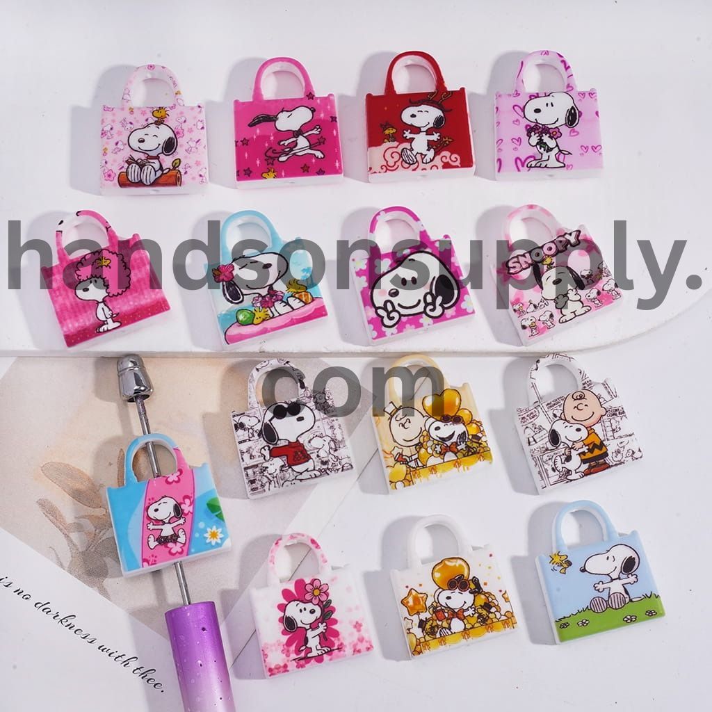 Cute Character with Beagle Dog, Yellow Bird & Boy Prints, Flat Square Shape Silicone Focal Beads Random Mix