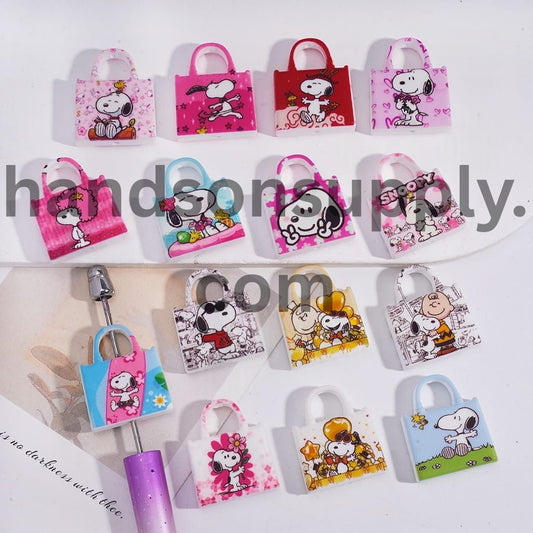 Cute Character with Beagle Dog, Yellow Bird & Boy Prints, Flat Square Shape Silicone Focal Beads Random Mix