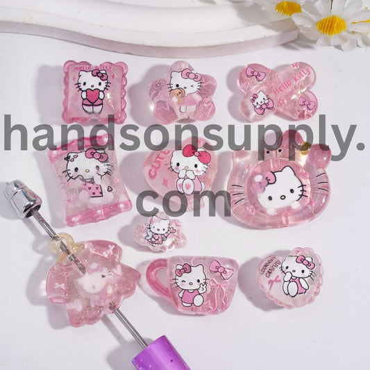 Cute Adorable Cat Cartoon Character and Glitter in Version Style Acrylic Beads Pendants Random Mix