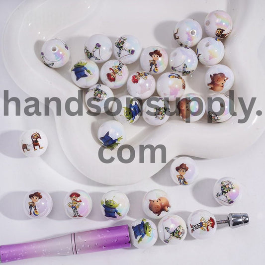 UV Coated Cute Cartoon Toy Adventure Character Series Round Acrylic Bracelet Beads 16MM Random Mix