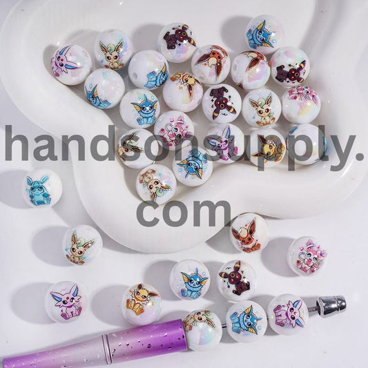 UV Coated Cute Cartoon Small Monster Character Series Print on Round Acrylic Bracelet Beads 16MM Random Mix