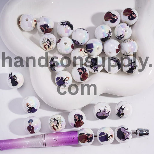 UV Coated Classic Animation Villain Character Series Round Acrylic Bracelet Beads 16MM Random Mix