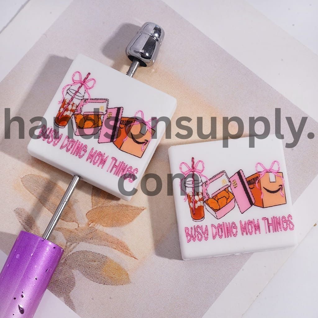 Busy Doing Mom Things Fast Food Theme with Text "BUSY DOING MOM THINGS" Silicone Focal Beads