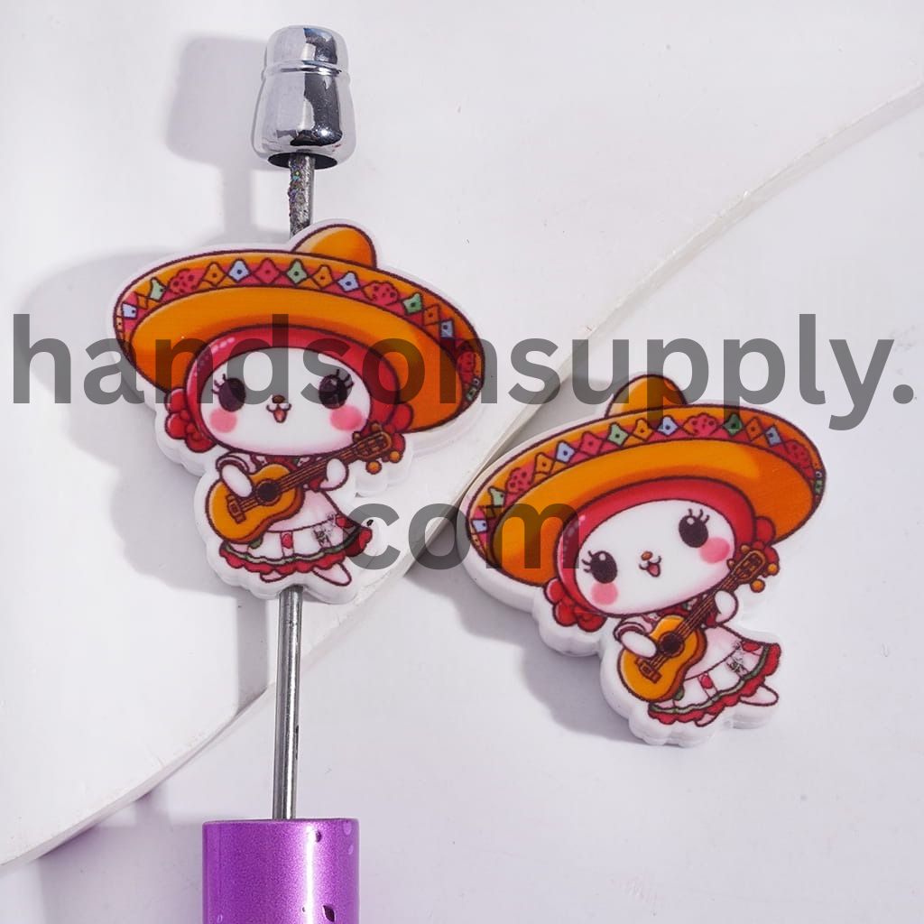Cute Bunny Girl Character Playing Guitar Silicone Focal Beads