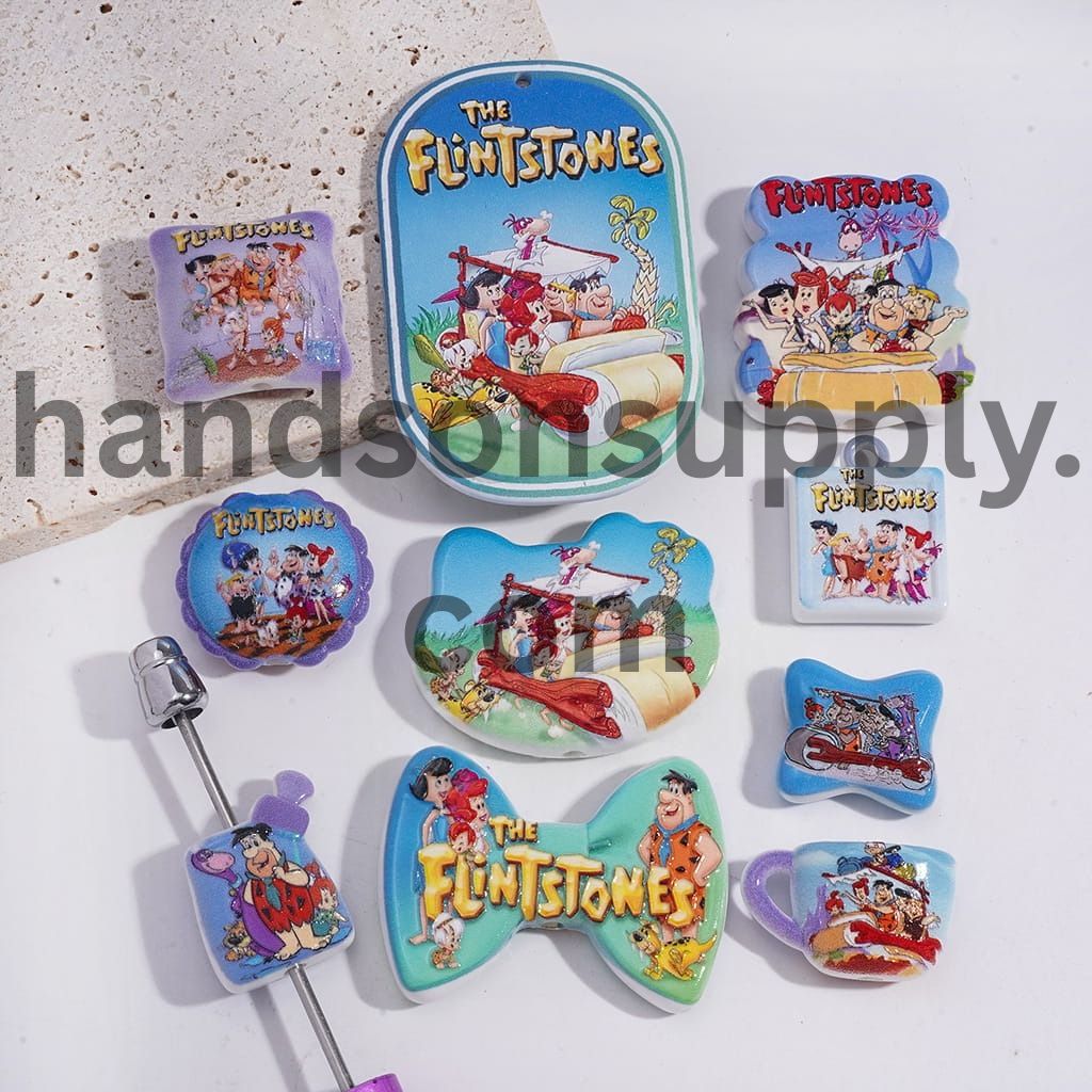 Cute Stone Age Cartoon Character with Funny Family and Neighbor Prints Acrylic Beads Pendants Random Mix