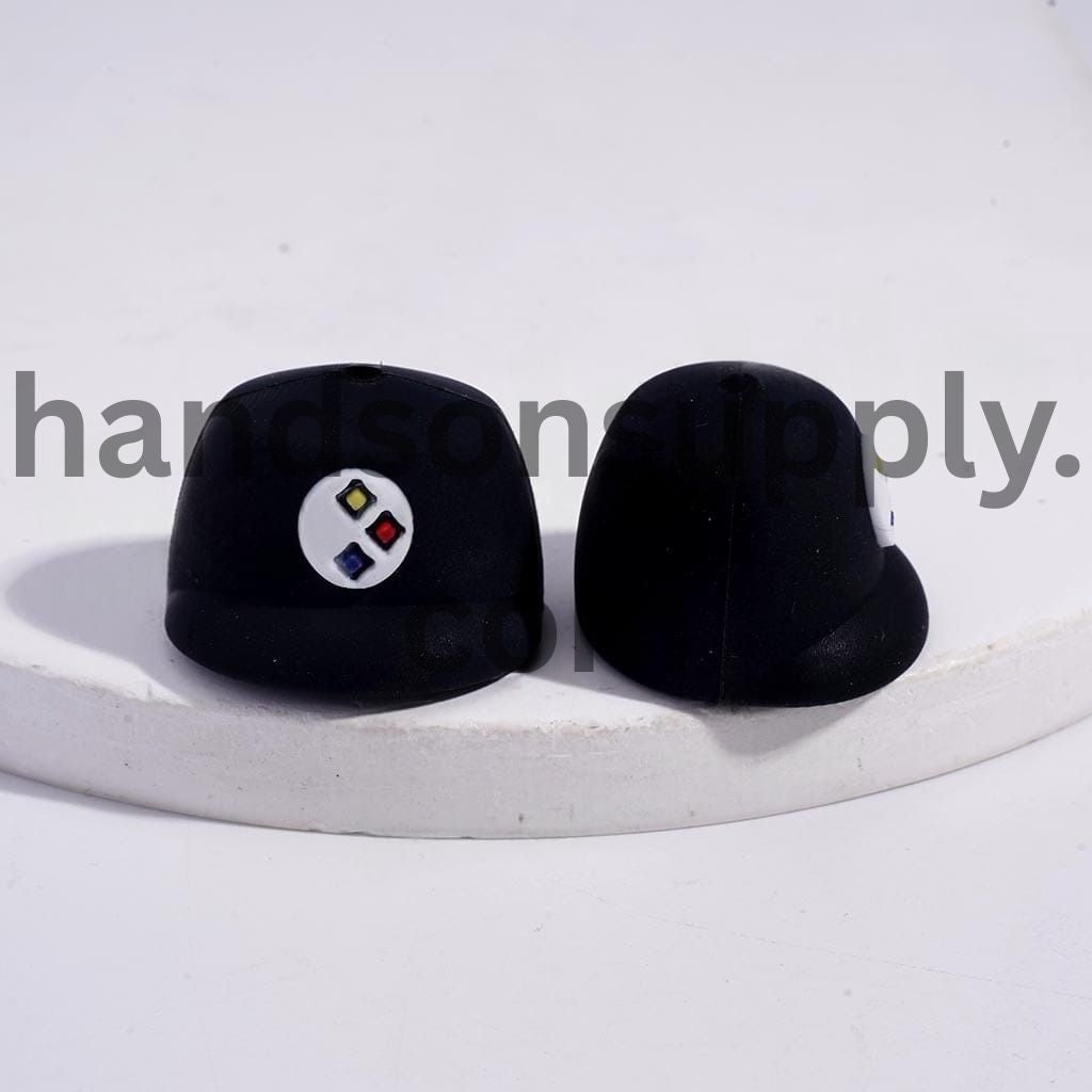 3D Black Baseball Cap Pittsburgh Football Design Silicone Focal Bead