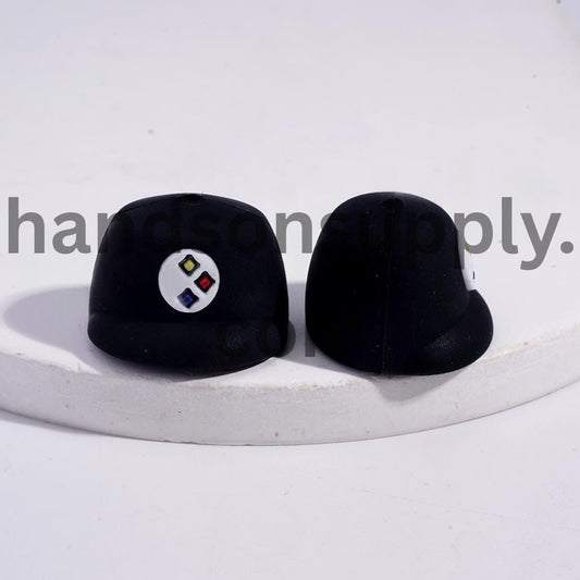 3D Black Baseball Cap Pittsburgh Football Design Silicone Focal Bead