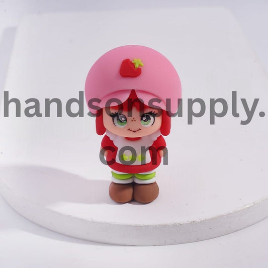 Soft PVC Rubber Figure Cute Berry Girl Character with Pink Hat Design