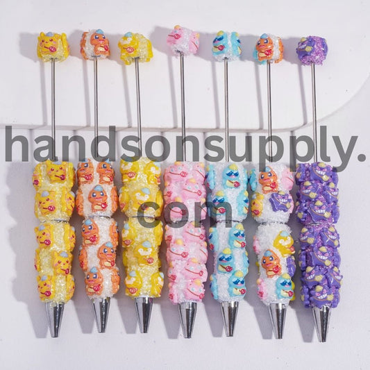 Cute Monster Sugar Clay Beadable Pens with Sparkling Broken Rhinestones, Fully Decorated Random Mix