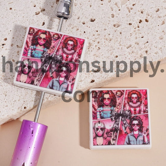 Classic Horror Character in Comic Four-Panel Layout, Flat Square Silicone Focal Beads