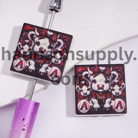 American Arizona Rattlesnake Baseball and Highland Cattle Design Print on Flat Square Shape Silicone Focal Beads