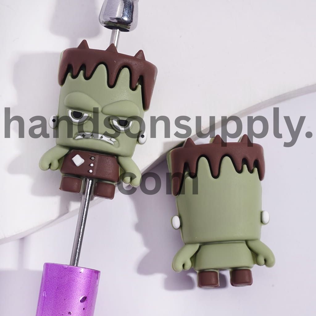 3D Freak Scientist with Green Skin & Angry Expression Face Design Silicone Focal Beads