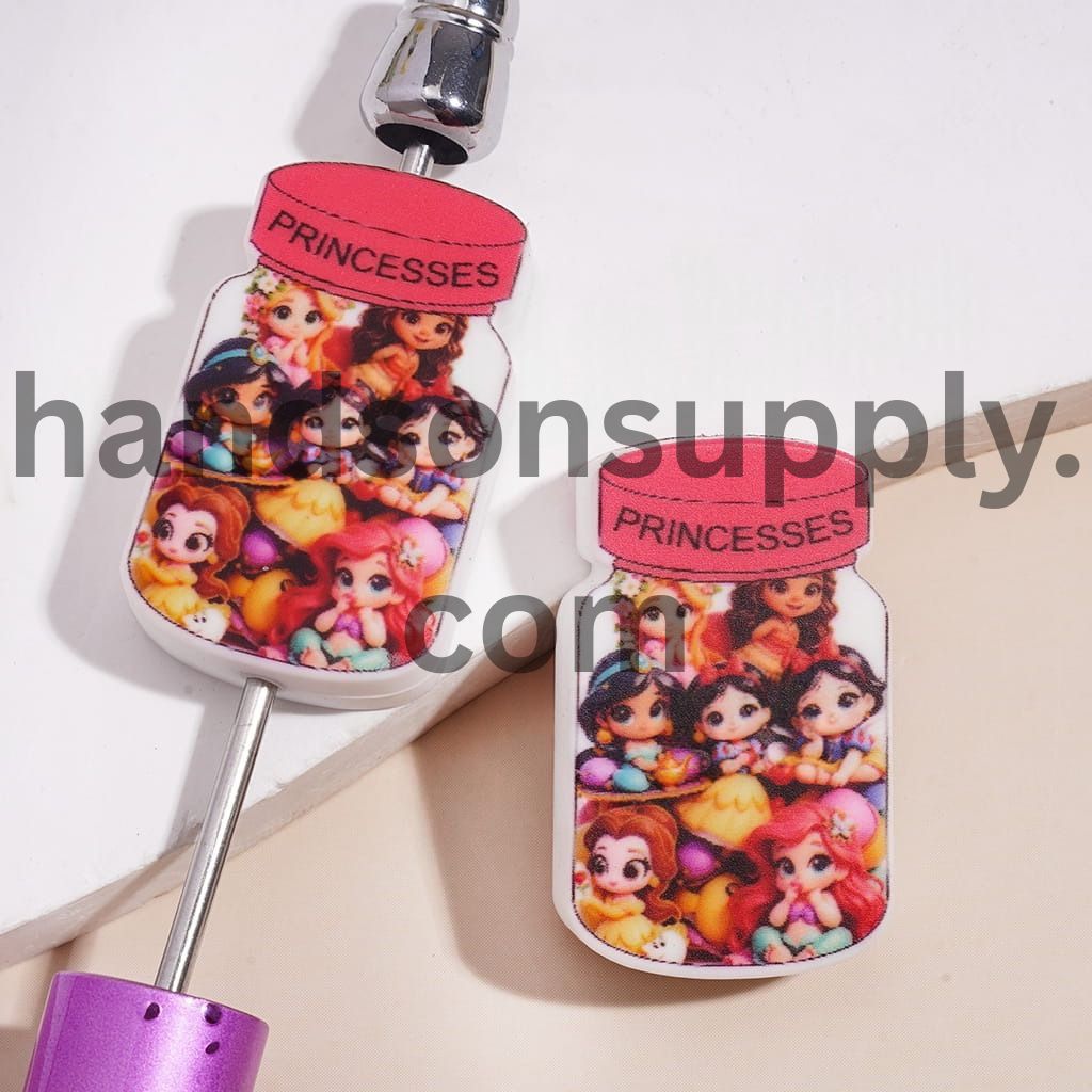 Princess Jar with Classic Animation-Inspired Princess Designs Silicone Focal Beads