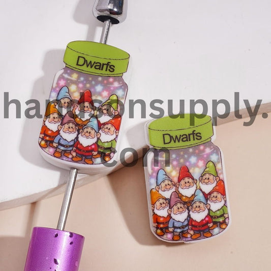 Seven Dwarfs Gnome Jar with Fairy Tale Elf Theme Silicone Focal Beads