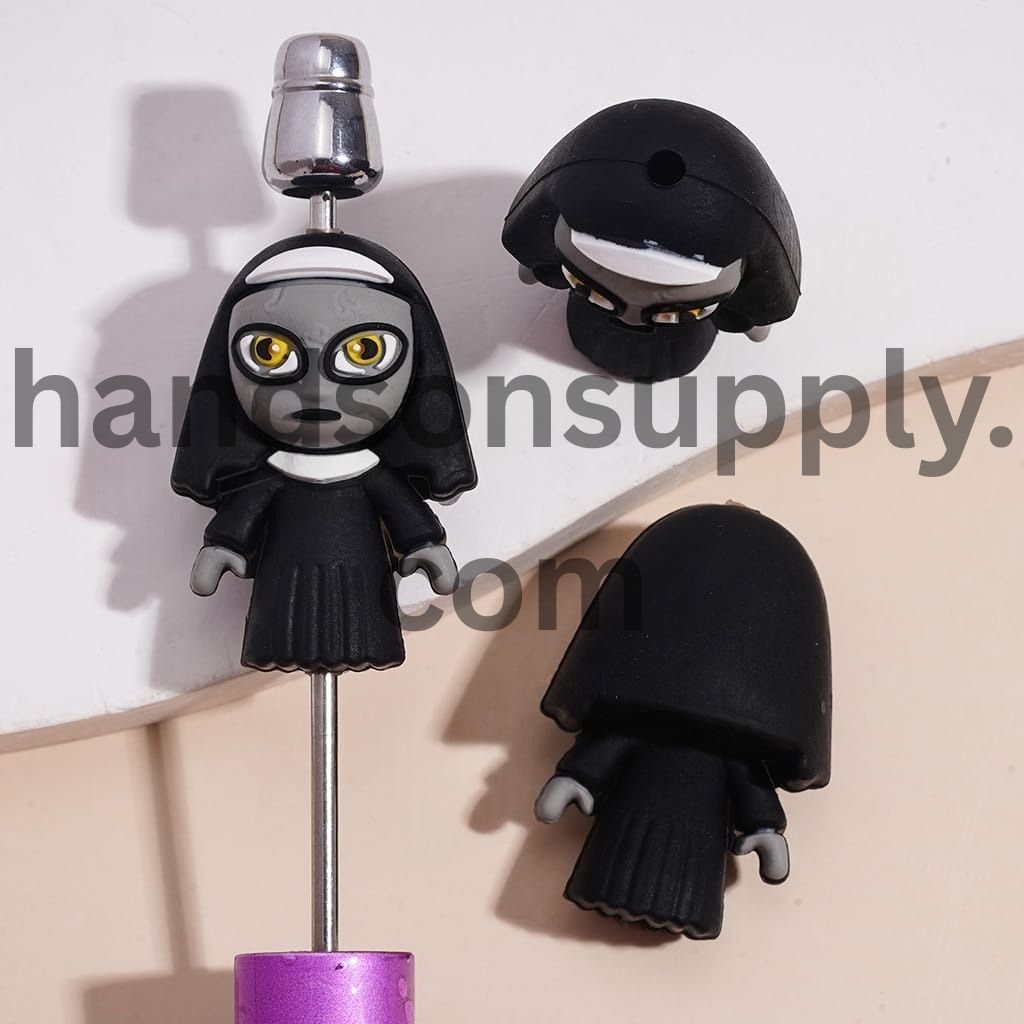 3D Ghost Nun Silicone Focal Beads in Black Outfit for Halloween
