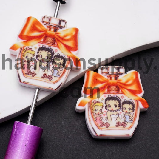 Old Girl Character Design Print on Flat Perfume Bottle Shape Silicone Focal Beads