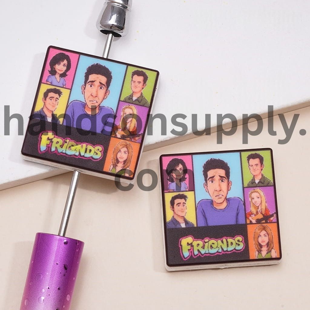 American Classic Sitcom Friend Character Patterns Print on Flat Square Shape Silicone Focal Beads