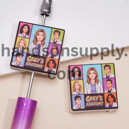 Anatomy Character Patterns Print on Flat Square Shape Silicone Focal Beads