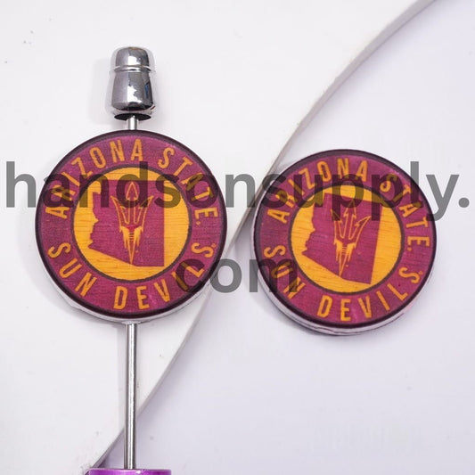 AS University Devil Team Print on Flat Round Shape Silicone Focal Beads