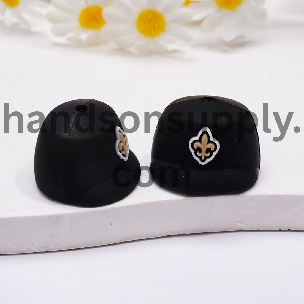 3D Black Baseball Cap with American Football NOLA Pattern Silicone Focal Beads