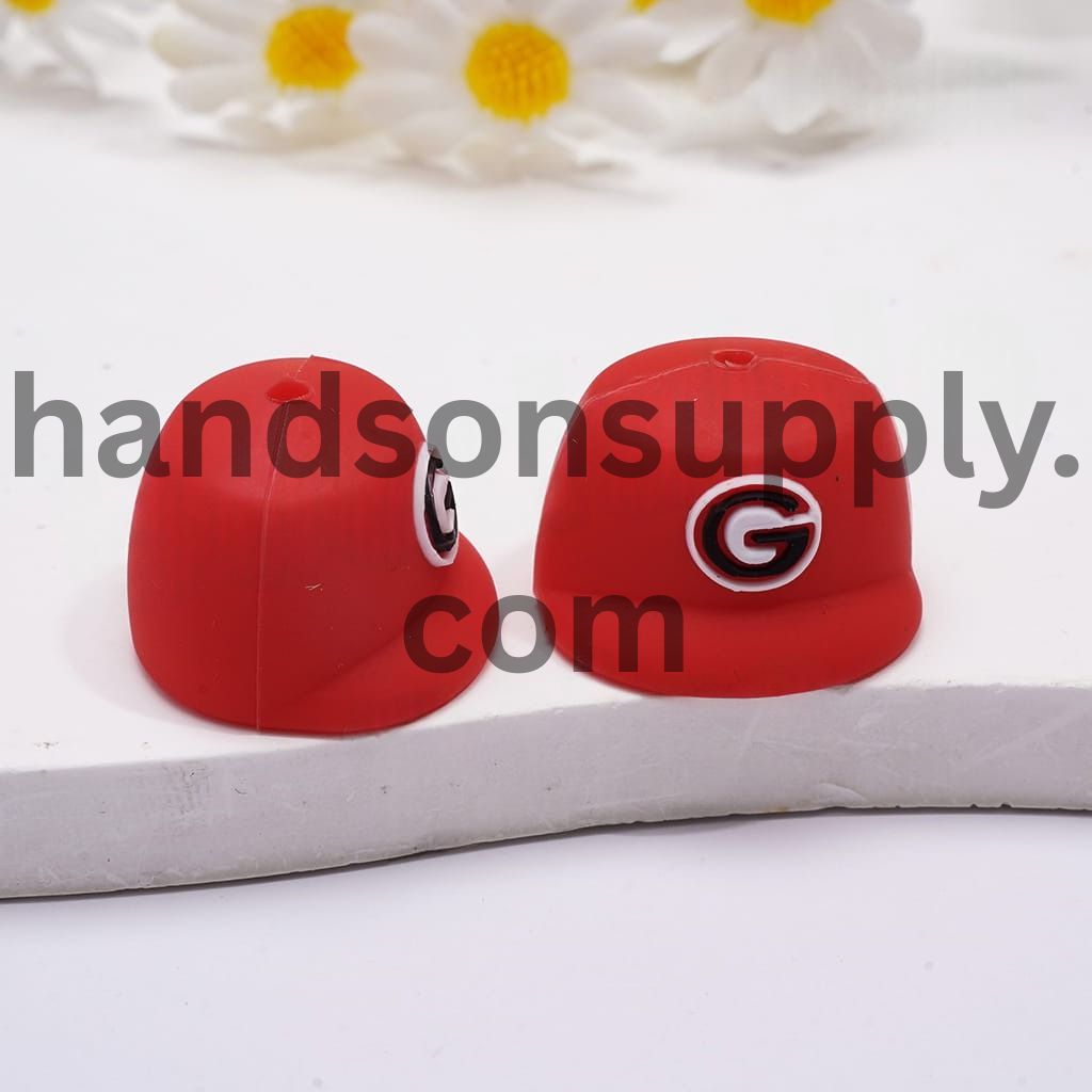 3D Red Baseball Cap with American University Football Georgia Dog Team Pattern Silicone Focal Beads