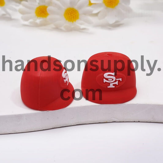 3D Red Baseball Cap with American Football SF Team Print Silicone Focal Beads
