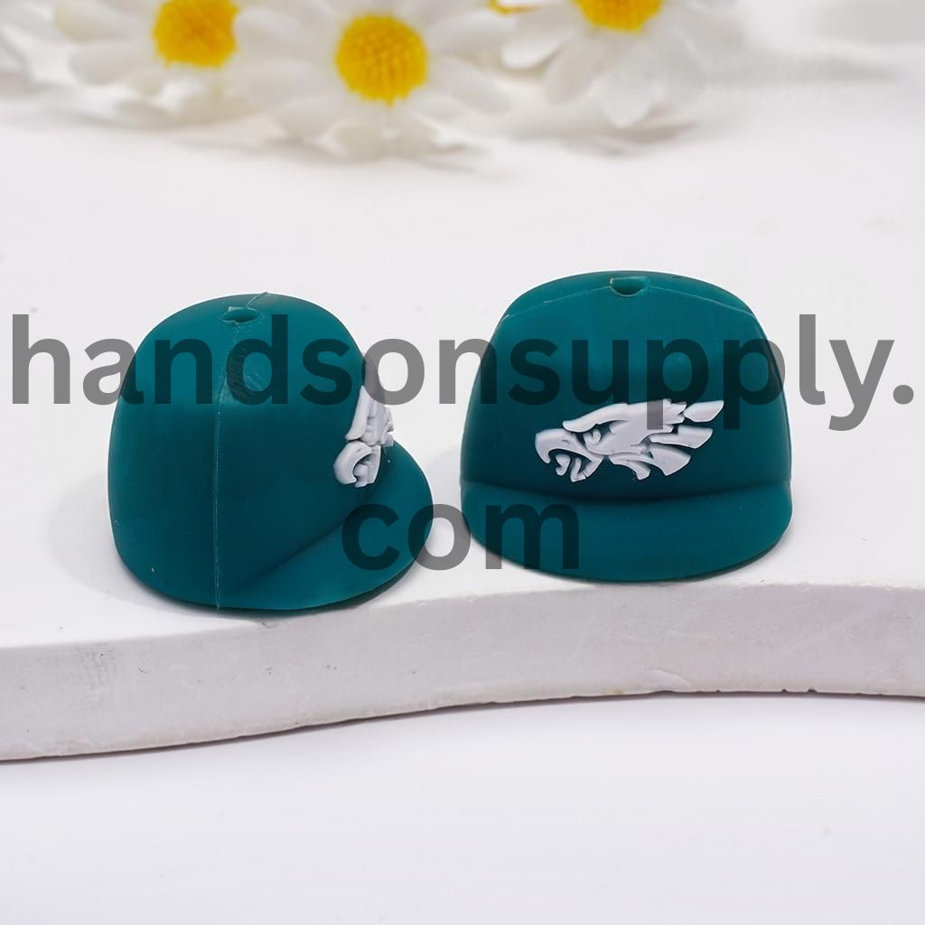 3D Teal Baseball Cap with American Football Philly Bird Team Pattern Silicone Focal Beads