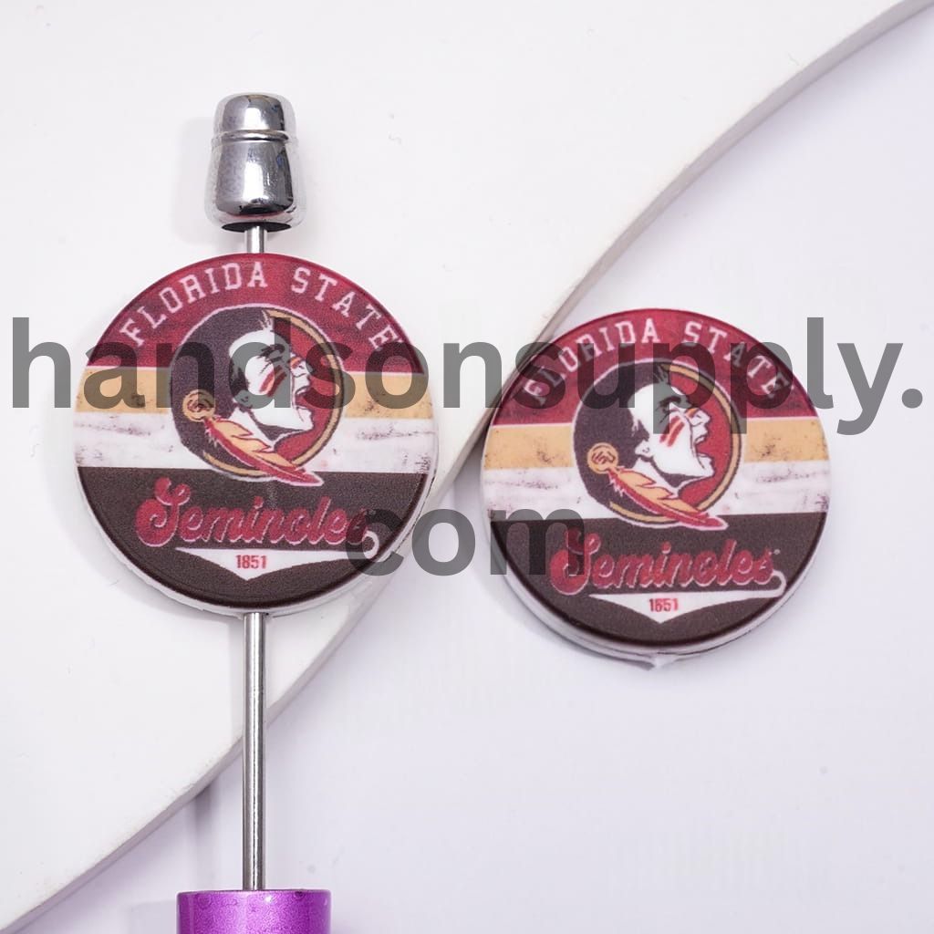 Florida State American College Football Team Pattern, Flat Round Shape Silicone Focal Beads