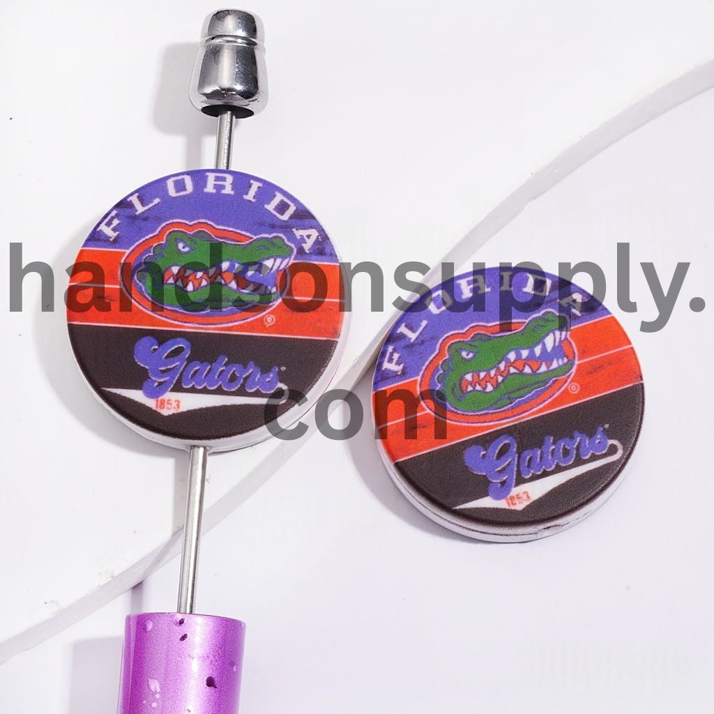 Silicone Focal Beads with USA Florida University Football Team Alligator, Flat Round Shape