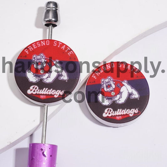USA Fresno State University Football Team Sport Theme Bulldog Pattern Flat Round Shape Silicone Focal Beads
