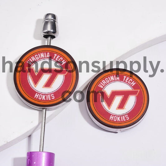 USA University Football Team VT Design Sport Theme Flat Round Shape Silicone Focal Beads