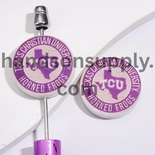 USA TCU Football Team Frog Pattern Sport Theme Flat Round Shape Silicone Focal Beads