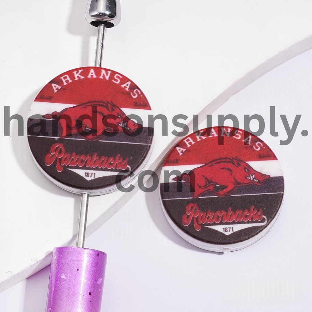 USA Arkansas University Football Team Wild Boar Pattern Sport Theme Flat Round Shape Silicone Focal Beads