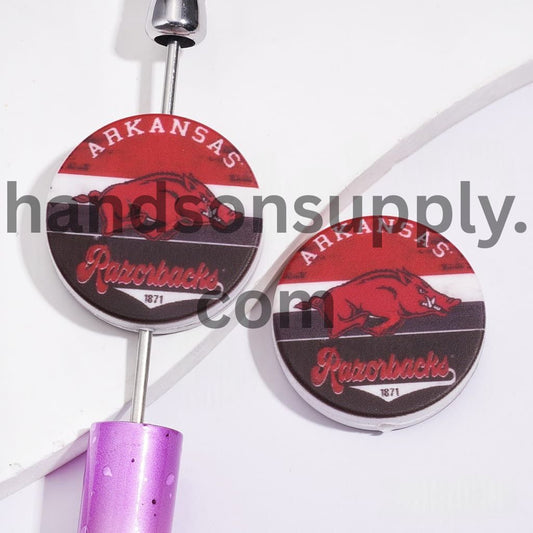 USA Arkansas University Football Team Wild Boar Pattern Sport Theme Flat Round Shape Silicone Focal Beads