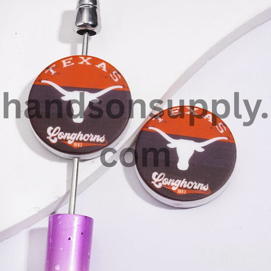 USA Texas University Ox Horn Basketball Team Design Sport Theme Flat Round Shape Silicone Focal Beads