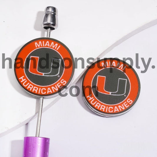 USA Miami University Football Team “U” Design Sport Theme Flat Round Shape Silicone Focal Beads