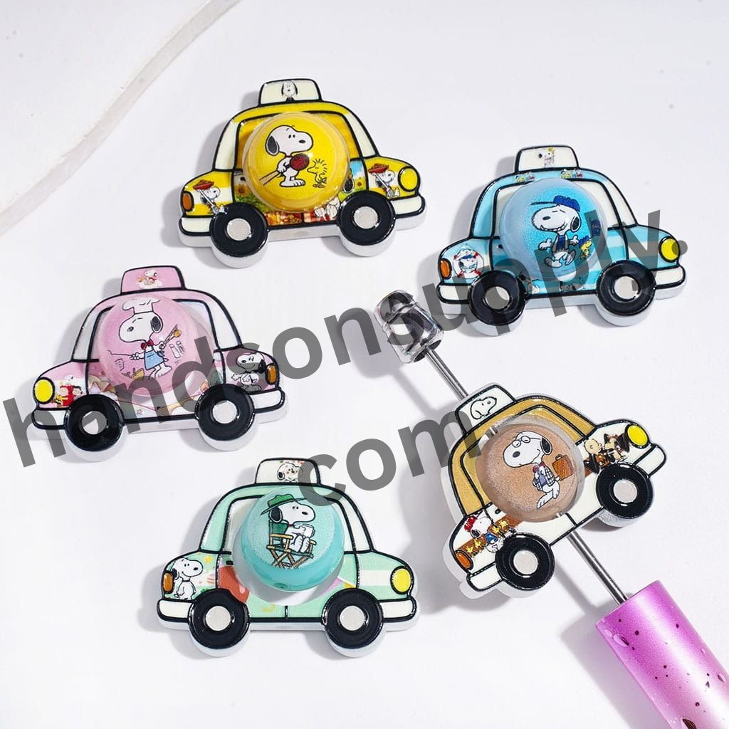 Cute Beagle Dog Character Series with Printed Hollow Car & Round Acrylic Beads, Multi-Color Random Mix (Please Read the Description)