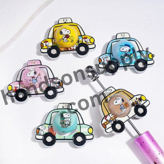 Cute Beagle Dog Character Series with Printed Hollow Car & Round Acrylic Beads, Multi-Color Random Mix (Please Read the Description)