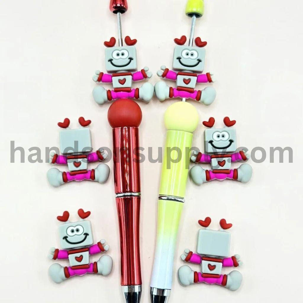 3D Vivid Cute Heart Robots Love Valentines Silicone Focal Beads