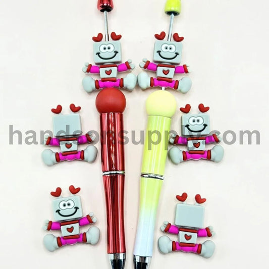 3D Vivid Cute Heart Robots Love Valentines Silicone Focal Beads