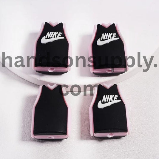 3D Pink & Black Jersey with White Text” Sports Theme Silicone Focal Beads