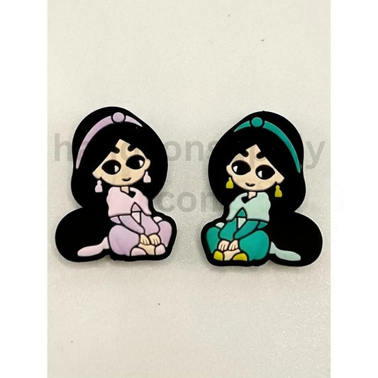 Cute Sitting Royal Girl Friends Girl Duo Jasmine Style Silicone Focal Beads